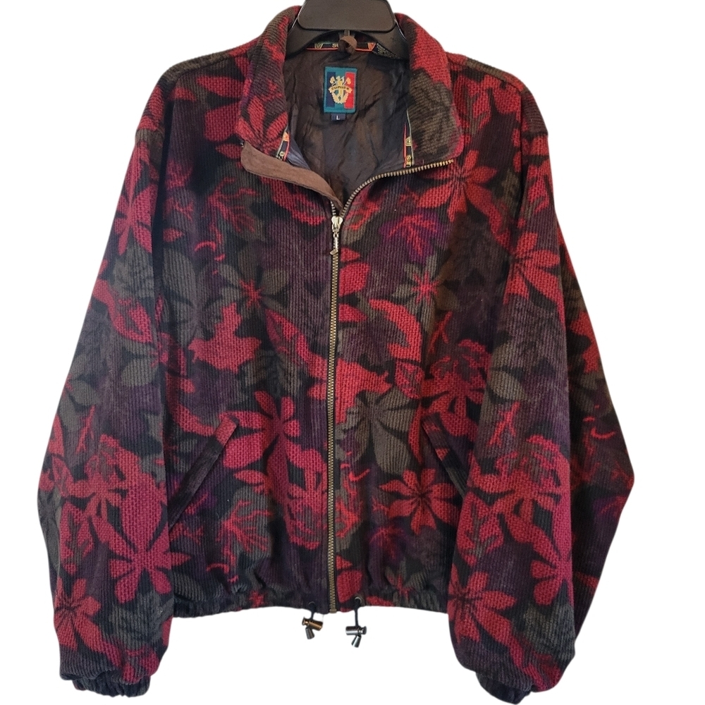 Vintage Sunice Red Black Floral Corduroy Golf Jacket